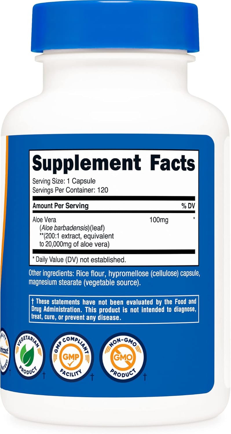 Nutricost Aloe Vera 20,000mg, 120 Capsules - Gluten Free, Non-GMO, Vegetarian Friendly (100mg of 200:1 Extract) : Health & Household