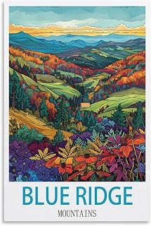 Blue Ridge Mountains Vintage Travel Posters 16x24inch(40x60cm) Canvas Wall Art Poster Print Artwork Painting Picture for Home Decoration Living Room Office Bedroom