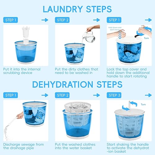 Miniatura 5 de Lavadora Manual Mini Lavadora Portátil Lavadoras Lavadoras Portátiles Para Apartamentos Dormitorio No Necesita Electricidad 4.4 lbs Capacidad