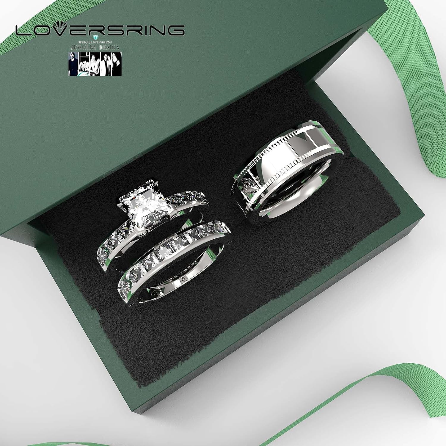 Wedding Ring Sets His And Hers Promise Ring Adjustable size Wedding Ring Sets His And Hers Couples Women 925 Sterling Silver Round Cz Man Tungsten Carbide Wedding Band