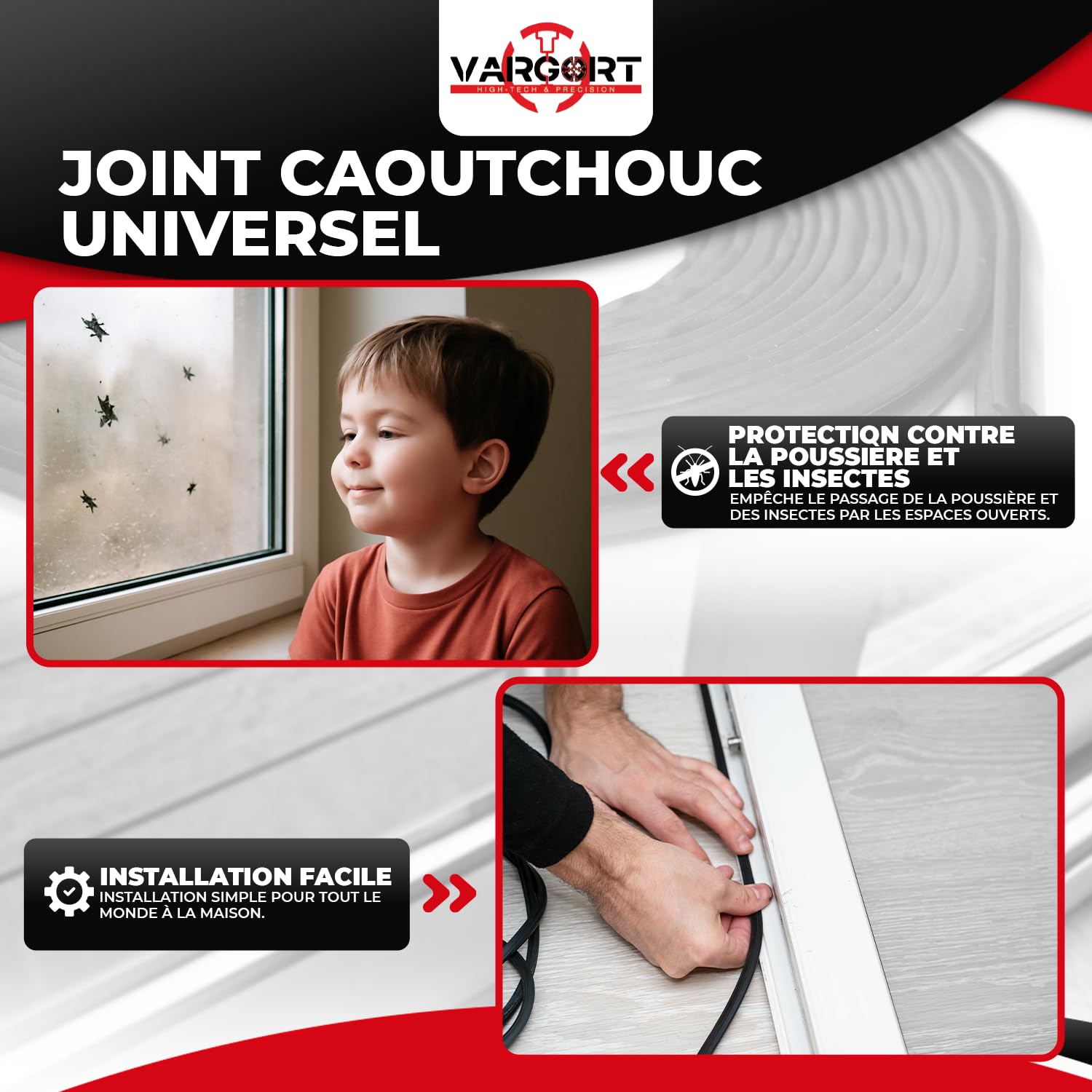 Joint de fenêtre, S-1530, (50mts) | Joint fenetre isolation conçu pour une performance maximale. Joint caoutchouc robuste et souple, idéal pour protéger les fenêtres PVC contre le froid et l’humidité.