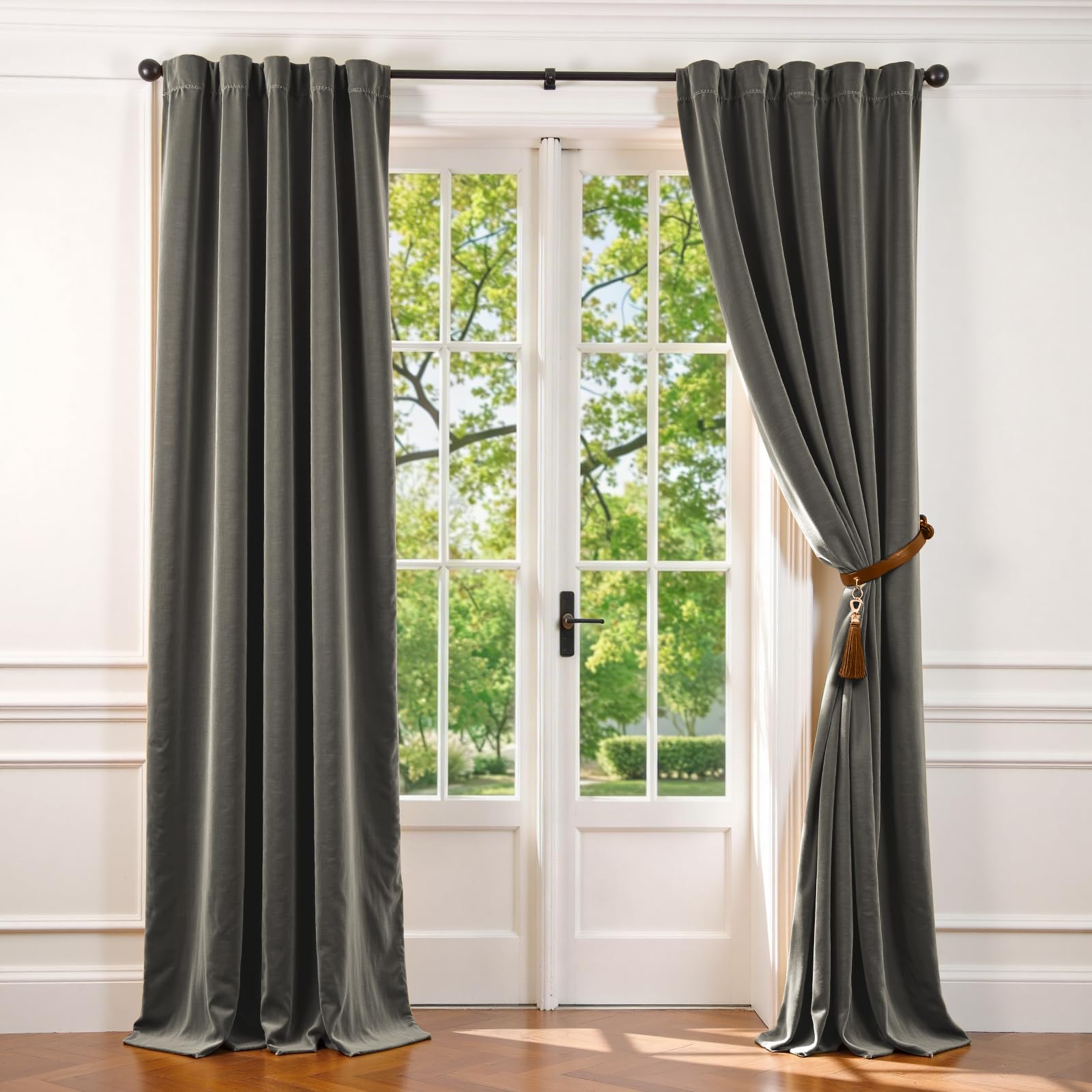 Lazzzy Velvet Blackout Curtains Thermal Insulated Room Window Drapes Super Soft Luxury Curtains for Living Room Bedroom Rod Pocket 2 Panels, Grey, 42" W x 96" L — image 1