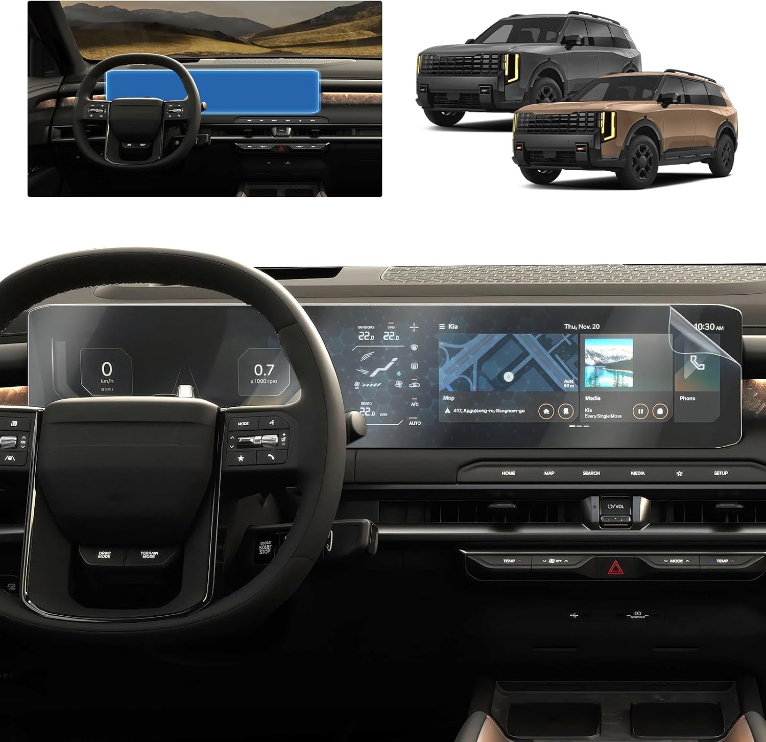 for 2027 Kia Telluride Screen Protector for 2027 Telluride S/EX/LX/SX Prestige (X-Line/X-Pro) 12.3-In Display Telluride Hybrid Bubble Free Soft Protective Film 2PCS (2027 Telluride 12.3-In Nano)