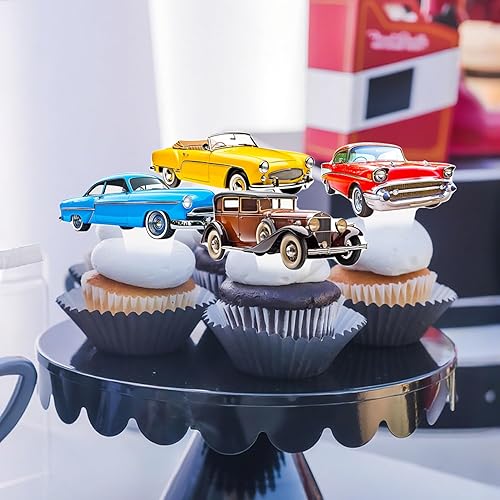 Miniatura 7 de Decoración clásica para cupcakes de cumpleaños, 48 piezas, decoración clásica para tartas de autos de los años 90, decoraciones de cumpleaños de