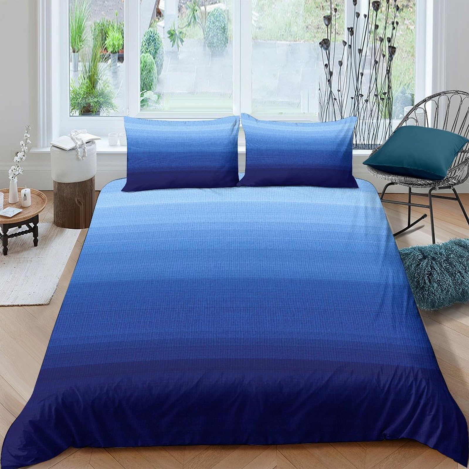 Ctjqhvkz Style-9 3D Printed Blue Ombre Fitted Sheet Microfiber Soft Breathable Gradient Mattress Cover Bedroom Decor Machine Washable Single（135X200cm）