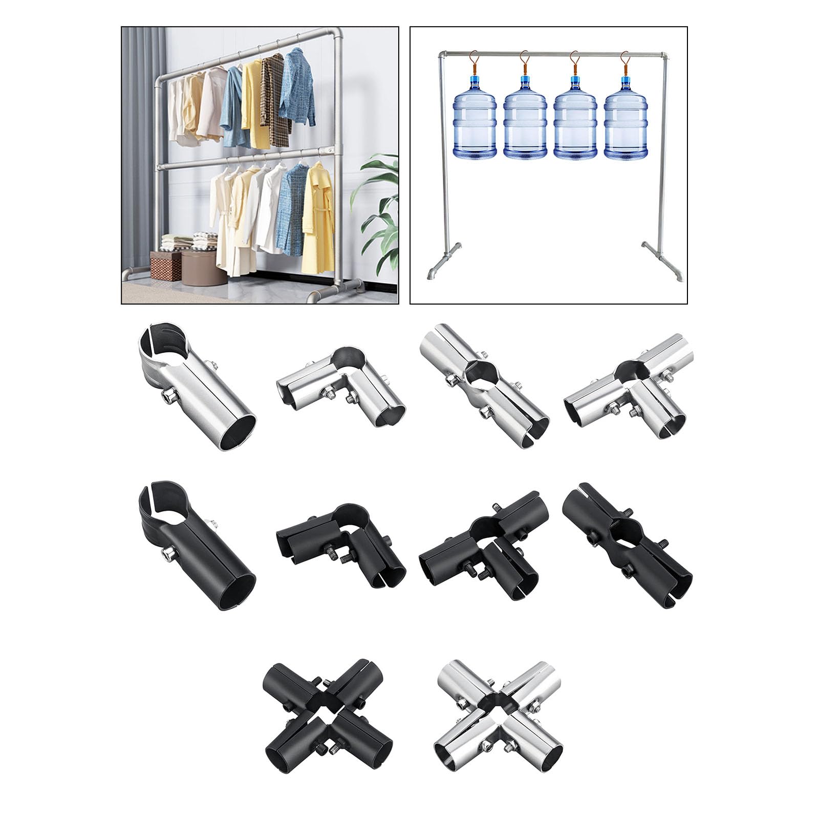 Lot de 5 raccords ronds de tuyaux en acier inoxydable haute résistance pour étendoir à serres