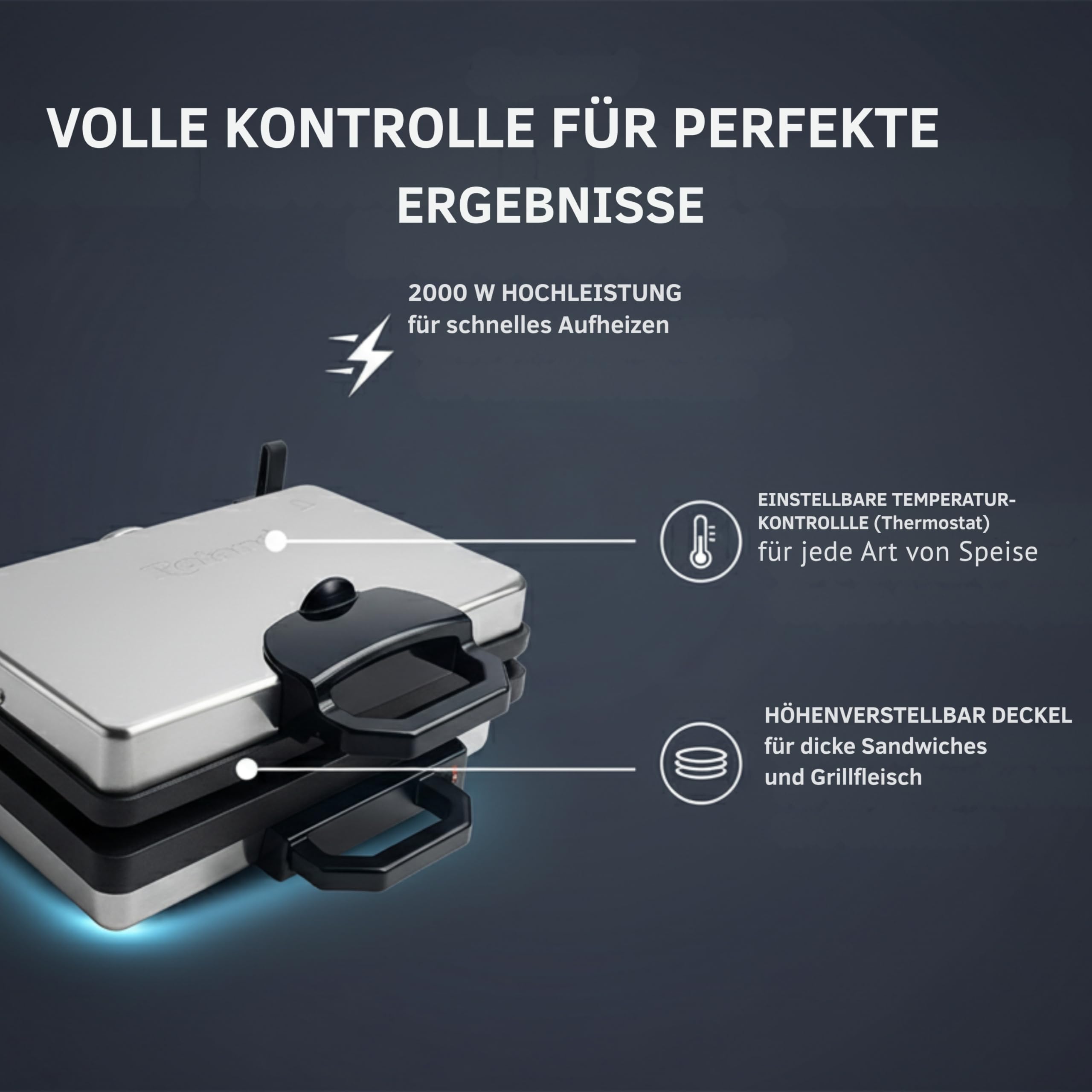 Multigrill, 2000W Elektro-Kontaktgrill, Schwarz, 340x220mm Grillplatten, 5-Stufen Temperaturregelung, für Lahmacun, Fleisch, Toast und Gemüse (1, Teflon)