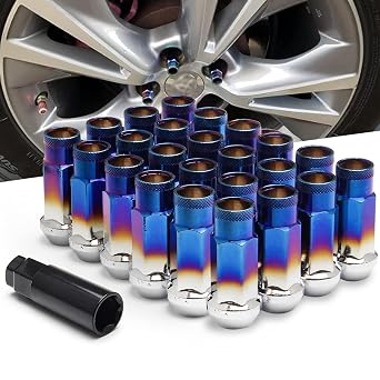 24pcs 12x1.5 Lug Nuts Extended Tuner Cold Forged Steel Wheel Nuts Open End Burnt Blue