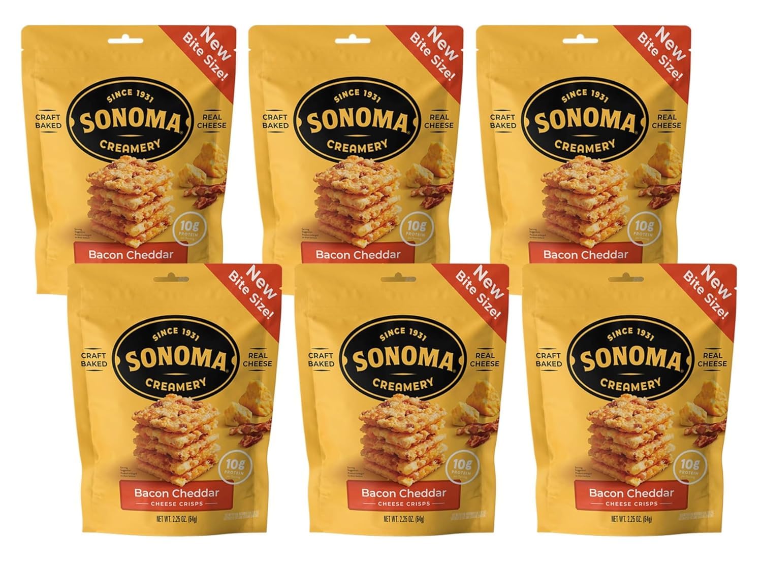 Sonoma Creamery - Cheese Crisps, Bacon Cheddar, 2.25 Oz (6 Count) | High Protein | Low Carb | Gluten Free | Keto-Friendly
