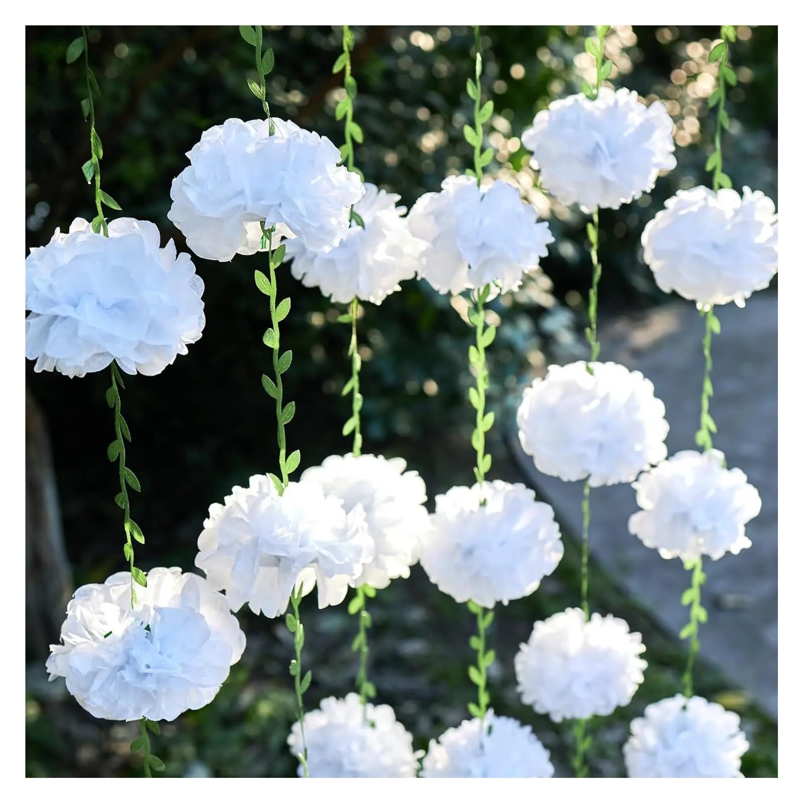 Paper Pom Poms Decorations Tissue Paper Pom Garlands, Flowers for Birthday Decorations, Wedding Engagement, Bridal(White)