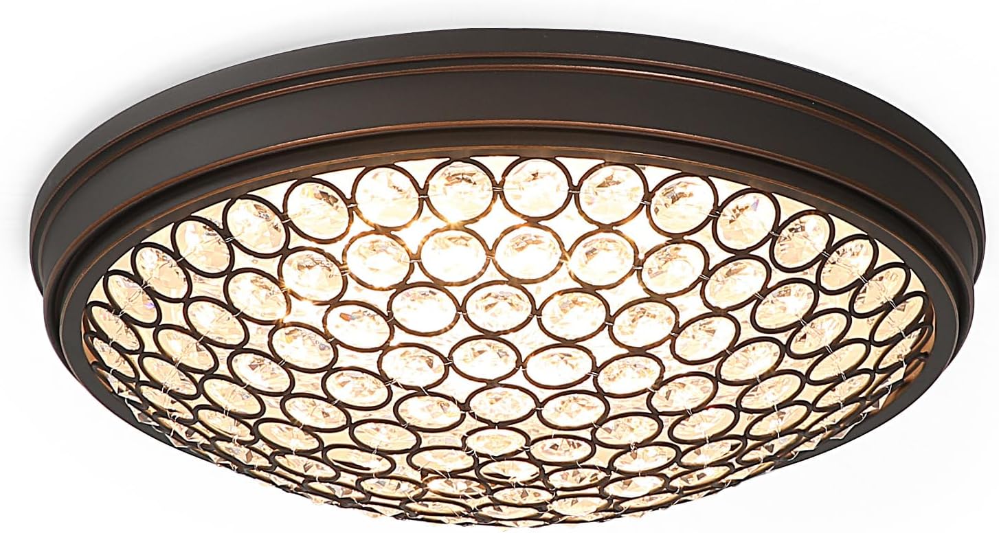 Tribesigns LED Flush Mount Ceiling Light, 13" Ceiling Light Fixture with Modern Crystal, 3000K Warm /21W Crystal Light Fixture for Bedroom, Living Room, Dining Room, Foyer