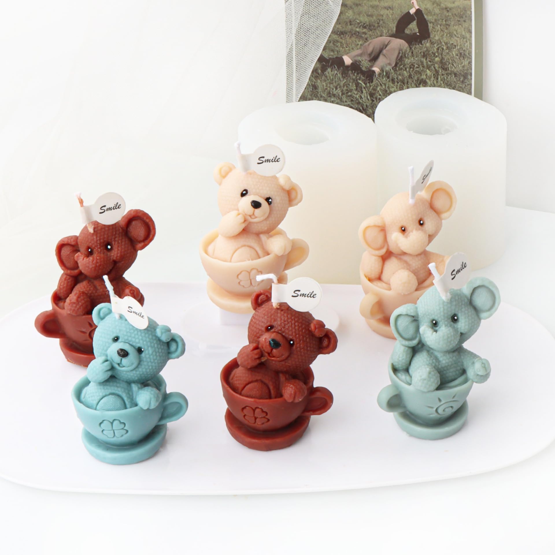 Xidmold 2 pezzi tazza elefante orso candela stampo 3D animale elefante orso stampo in silicone per fondente, cera di soia, sapone, gesso, resina epossidica, artigianato