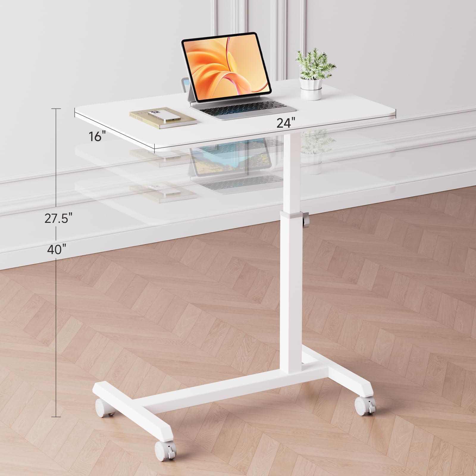 GTPLAYER Mobile Small Standing Desk Sit Stand Portable Rolling Laptop Desk with Lockable Wheels Adjustable Height Overbed Bedside — view 3