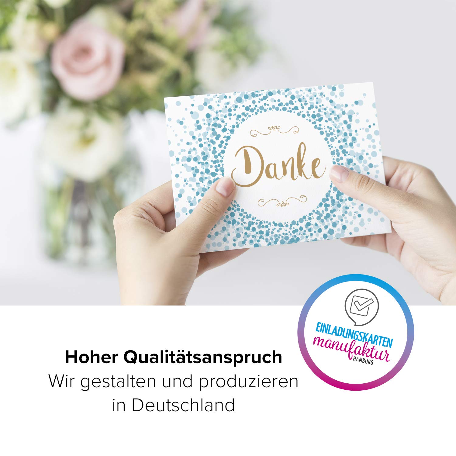 10 Danksagungskarten Mit Umschlag - Blau Mit Glitzer