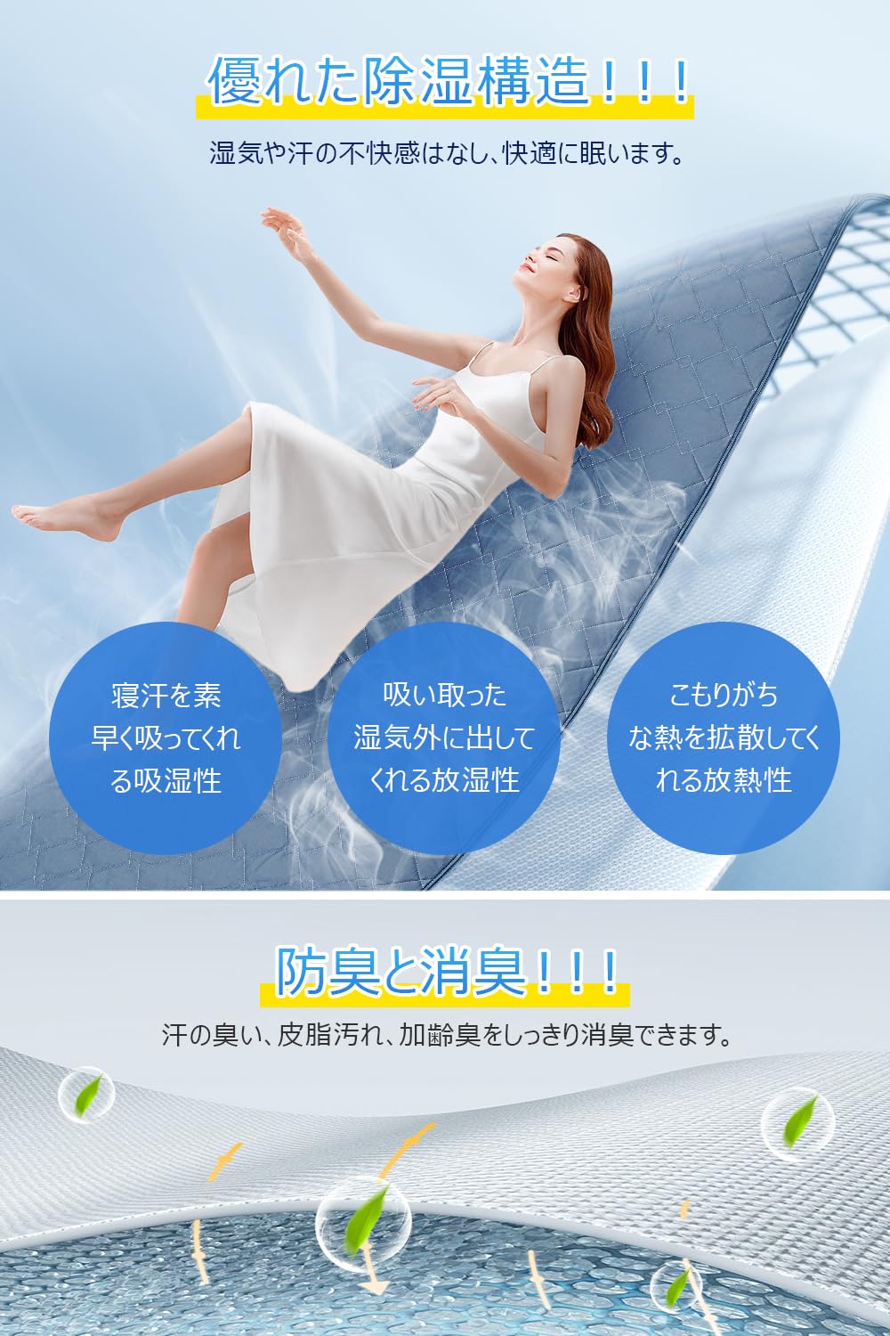 敷きパッド 冷感 【2026夏新開発&接触冷感&Q-MAX0.54】 しきぱっと ダブル 夏 冷感マット ひんやり クールしきぱっと リバーシブル 四隅ズレ防止ゴムバンド付き 吸湿速乾 洗える ベッドパッド 防ダニ 抗菌防臭 オールシーズンで使える （100*205cm）S - 5