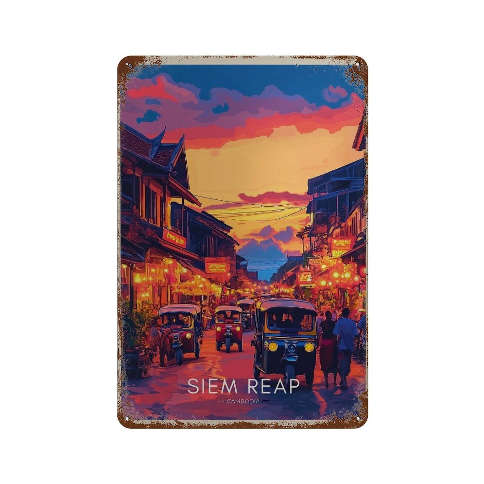 xiaoxiaoshen Siem Reap Travel Vibrant Cambodia Wall Decor Art Metal Tin Poster Modern Home Decor Art Home Bar Shop Decorations Vintage Sign 30x20cm