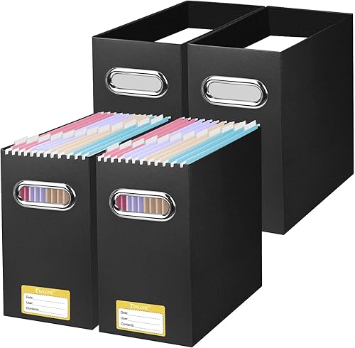 Miniatura 22 de BALEINE Caja organizadora de archivos, organizador de carpetas de archivos de cartón con asa para tamaño carta, caja de archivos plegable portátil