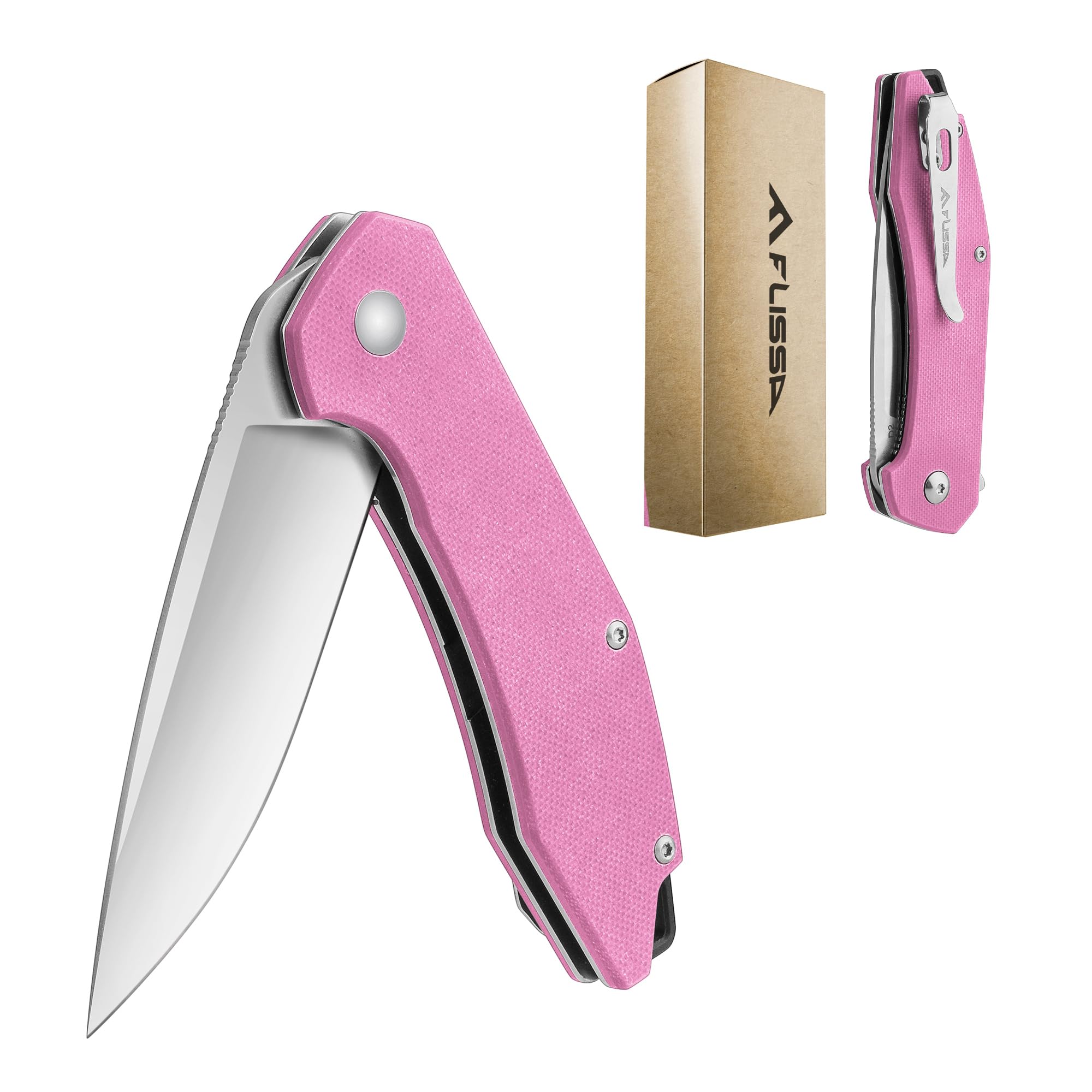 FLISSA Pocket Knife, Folding Tactical Knife with G10 Handle, D2 Blade, Liner Lock, Pocket Clip, EDC Knife for Hiking, Camping, Survival, Indoor and Outdoor Activities(Pink)