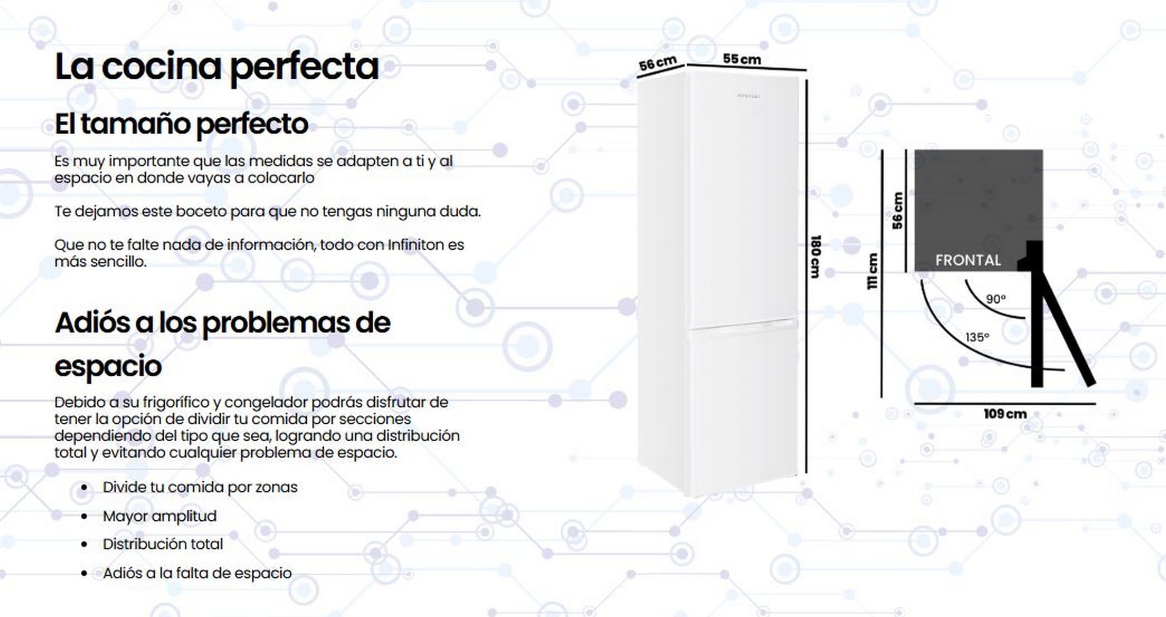 Frigorifico Combi INFINITON FGC-262C80, 180 cm, 262 Litros, E, Ciclico, Puerta Reversible, Control Mecánico (Blanco || FGC-262C80BEP)