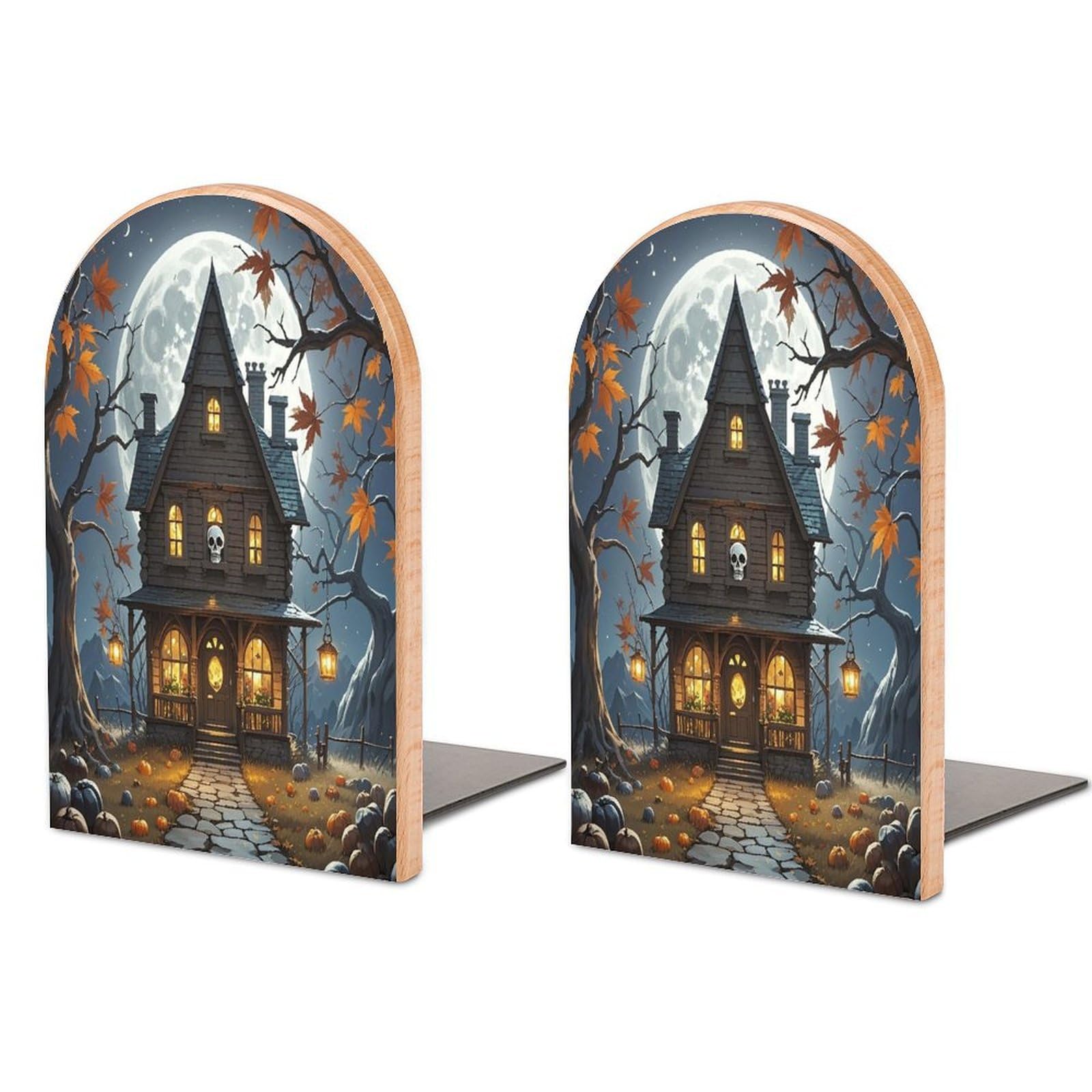 Skull Castle Bookend for Shelves Unique Book End Sturdy Books Holder Heavy Duty Wooden Bookends Support Non-Slip Book Organizers Decorative Modern Bookend Holder for Home