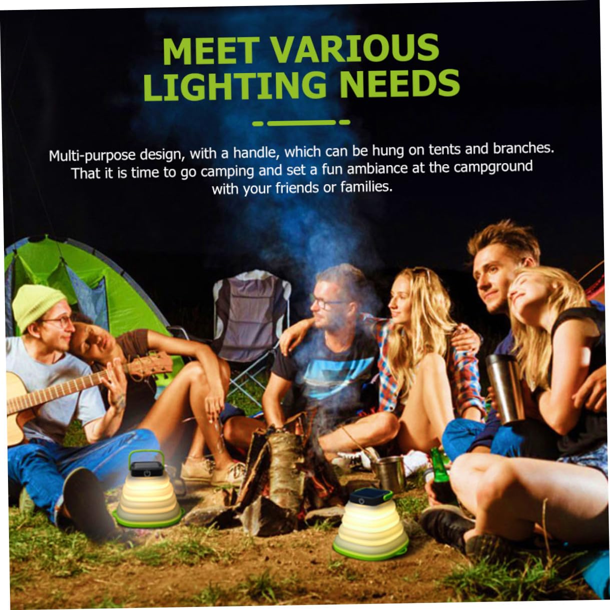 Linterna LED Portátil Plegable Solar USB 6 Uds Verde para Acampar | 500 Mah, Abs Asa, Ip67, para Colgar en Tiendas y Ramas, Uso en Emergencias