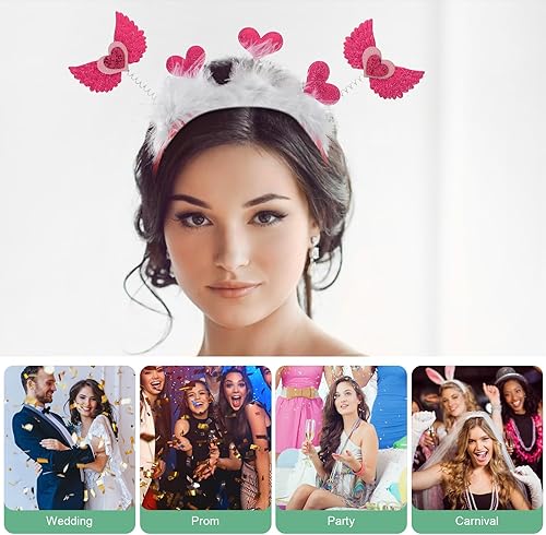 Miniatura 3 de LUOZZY Valentine Headband Rose Red Heart Headband Valentine Angel Wing Heart-Shaped Headpieces Valentines Day Hair Accessories