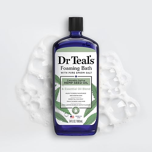 Miniatura 6 de Dr Teal's Baño espumoso con sal pura de Epsom, aceite de semilla de cáñamo de cannabis sativa, 34 onzas líquidas (paquete de 2)