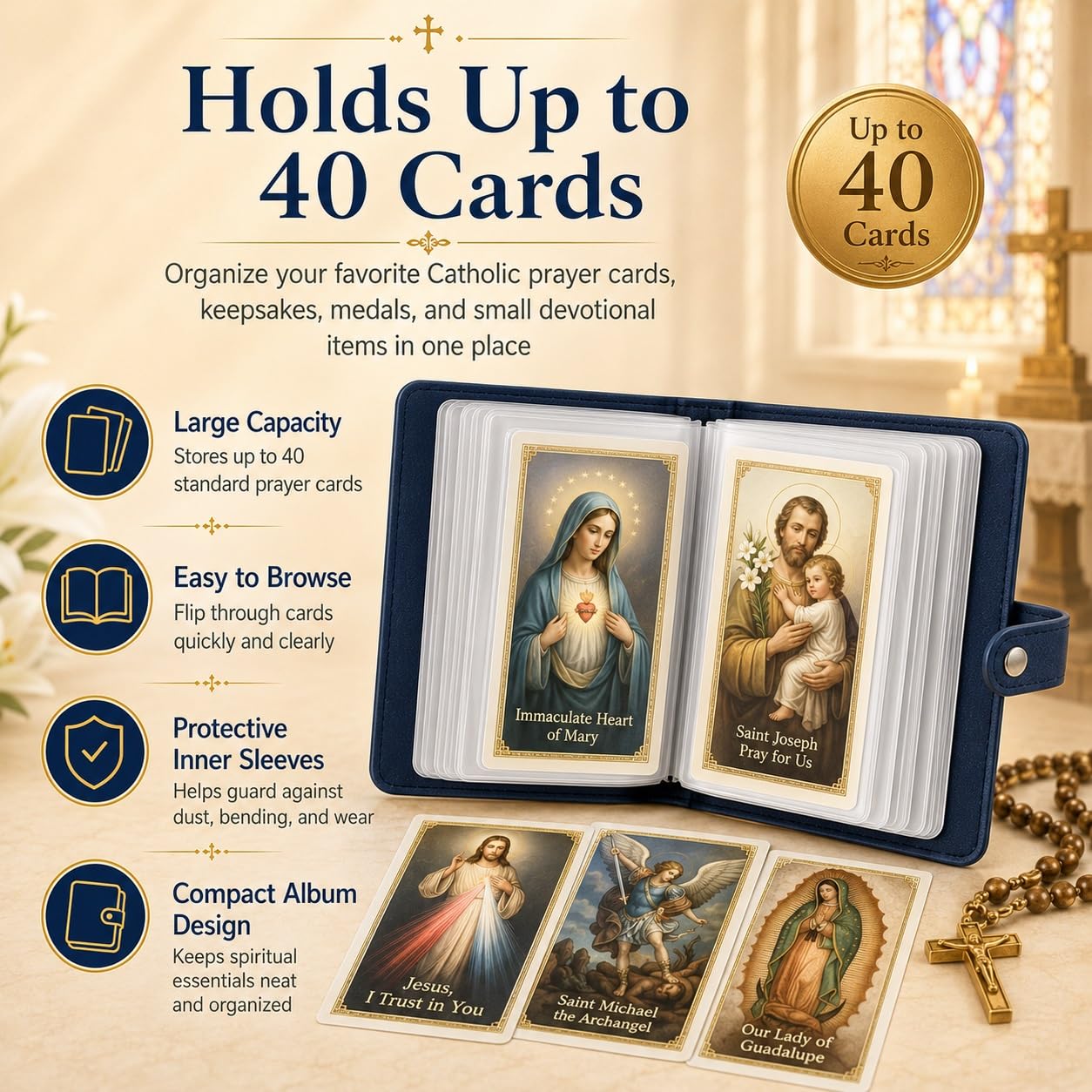 Portatarjetas De Oración, Libro Católico Piel Sintética, Organizador Sagrado Con Cierre a Presión, Estuche Transporte Para Tarjetas Funerarias Religiosas álbum Recuerdos Capacidad 40(Mix2f)