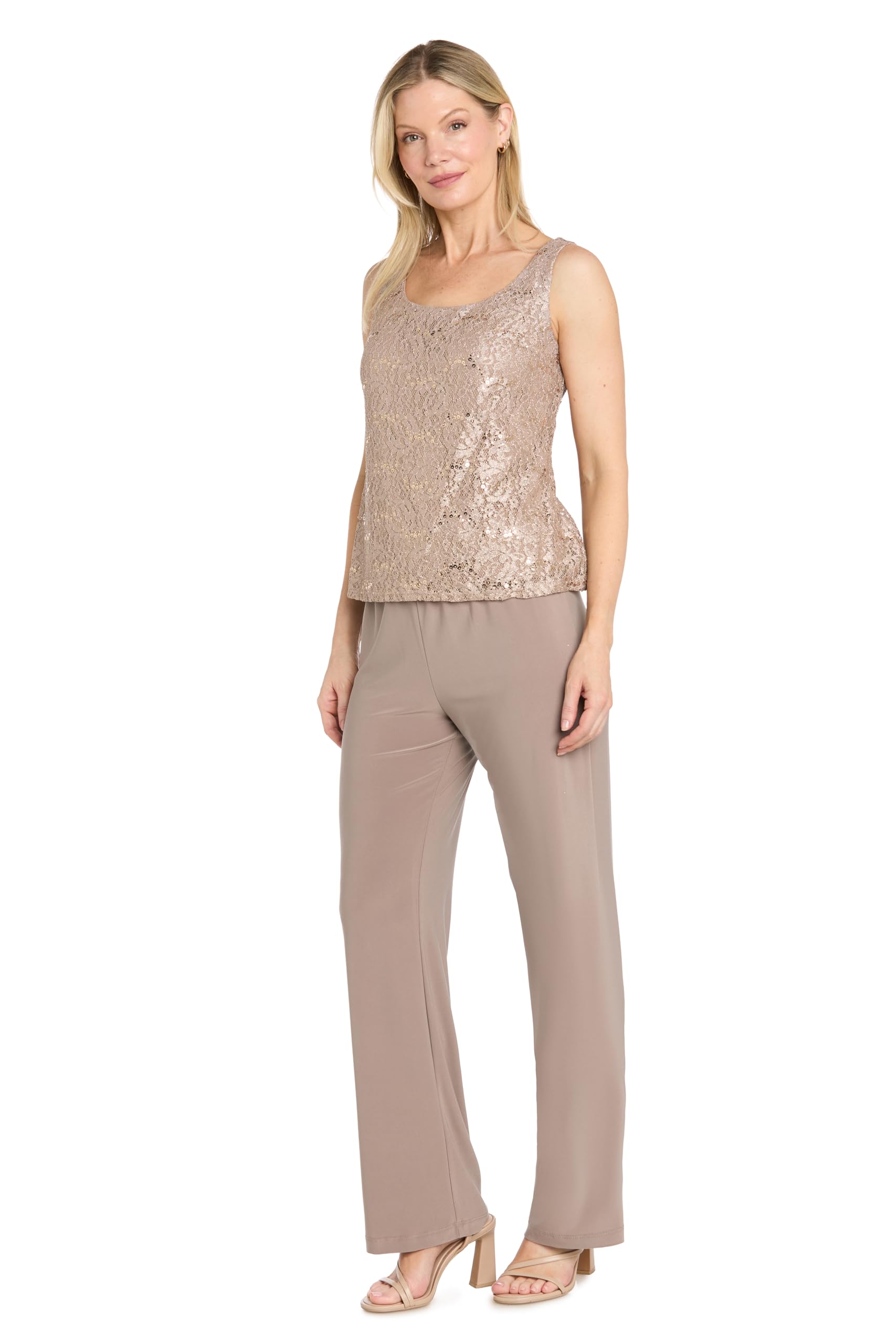 R&M Richards Damen Spitzen-Tanktop und Hose mit Durchsichtiger Spitzenjacke Business-Anzug Hosen-Set