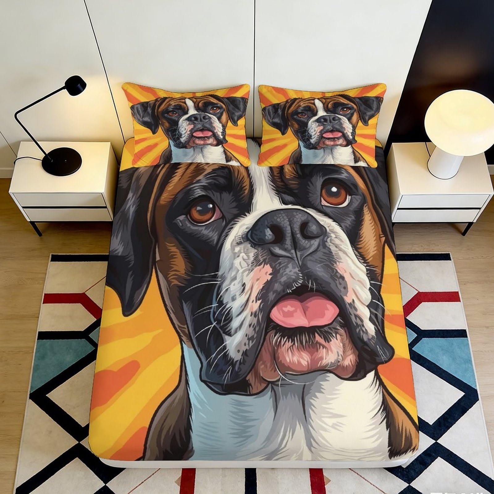3D Printed Boxer Dog Fitted Sheet Microfiber Soft Bedroom Decor Dog Art Mattress Cover for Home Dorm 90x200x25cm