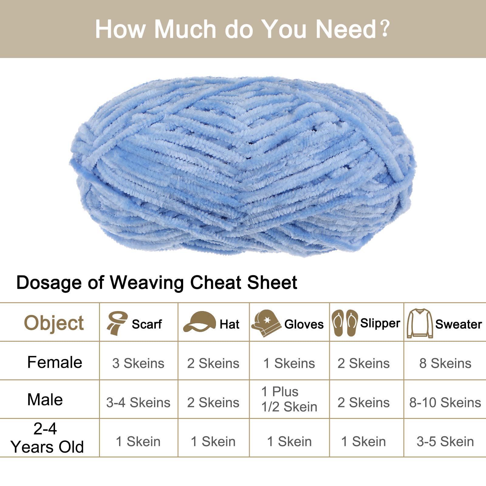 uxcell 2Skeins Velvet Chenille Yarn 2x100g/7.1oz 174 Yards Total Length #6 Super Bulky Polyester Soft Blanket for Knitting Bag Scarf Sky Blue - Image 4