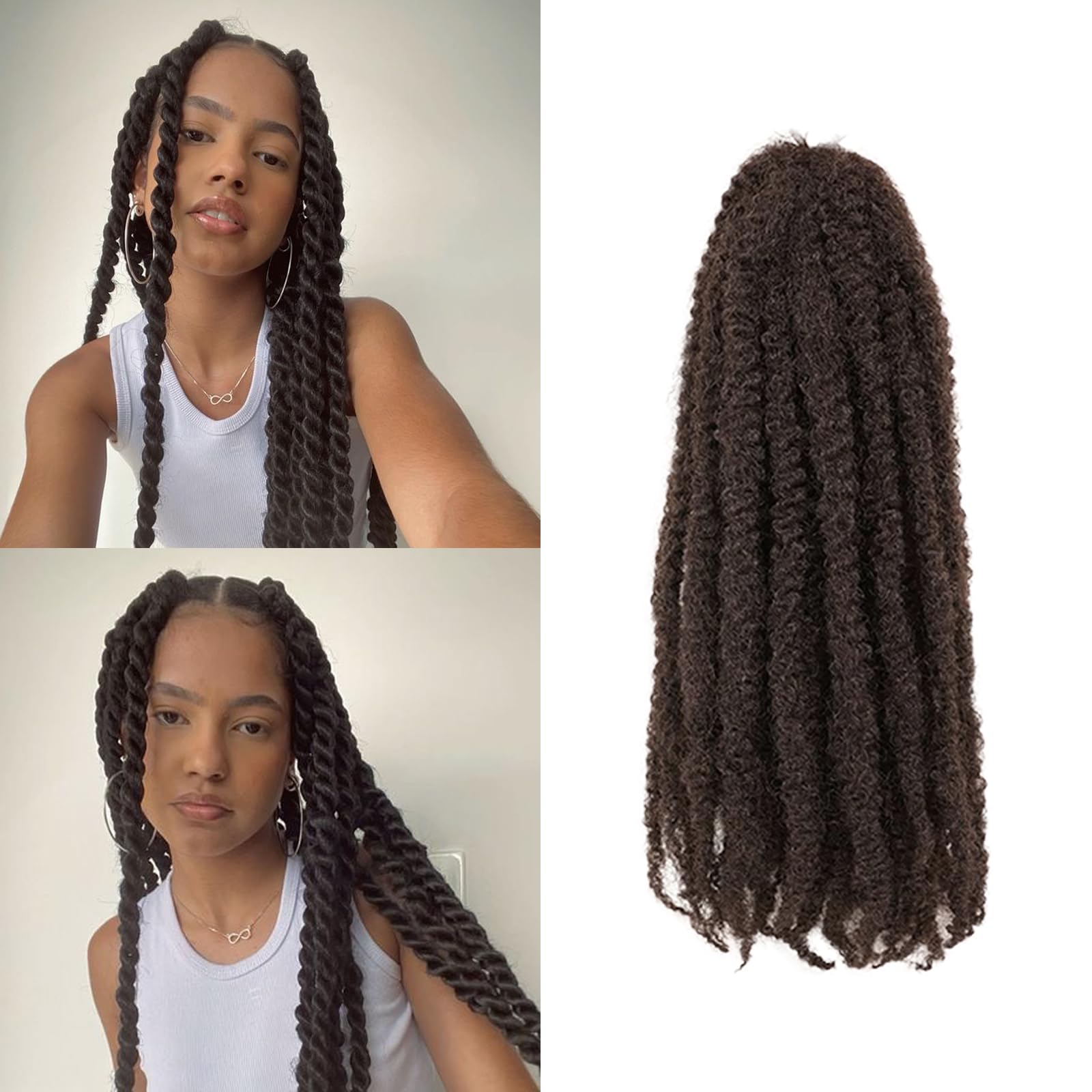 Auxemuen Marley Twist Braiding Hair 6Packs Marley Twist Hairs Long Cuban Hair Marleys Afro Kinky Curly Twists Faux Locs Crochet Synthetic Crochet Braids Hair Extensions (4#