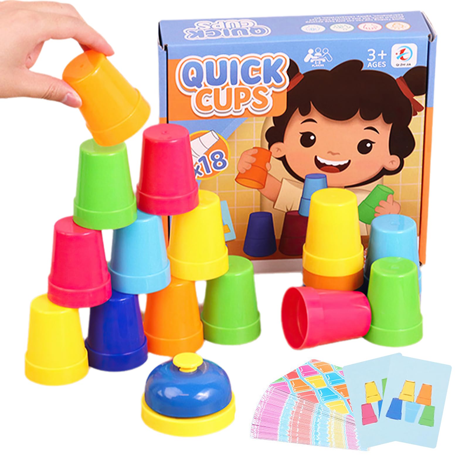 Quick Stacking Cups Set - Engaging Educational Speed Training Cup Stacking Set for Kids Games, Parent-Child Interactive Toys with 54 Cards & 1 Bell