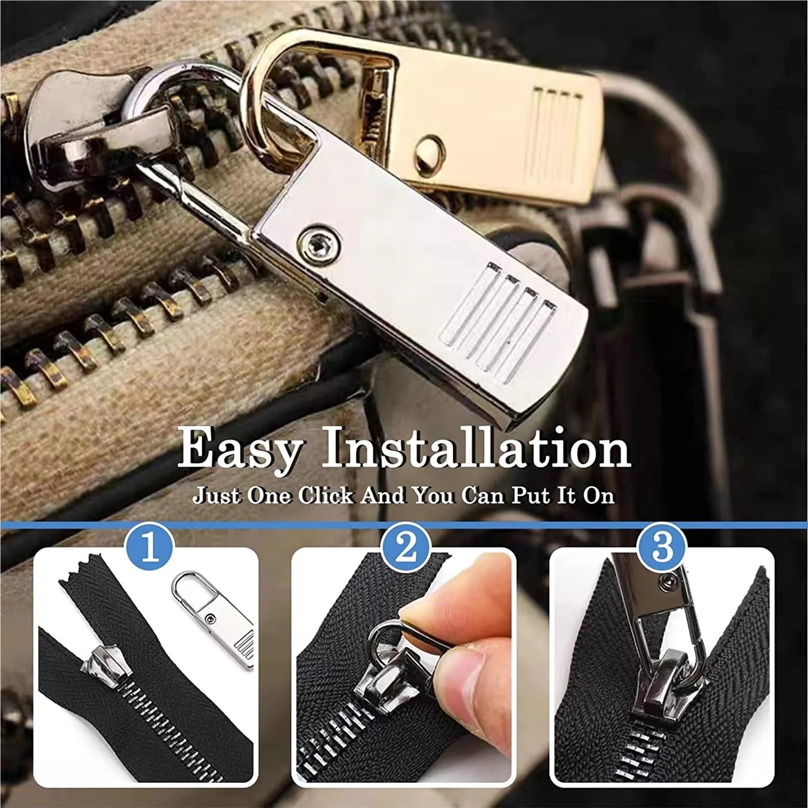 Tiradores de cremallera, 100 unidades, de repuesto, desmontables, con cierre de cremallera, cabezal de fijación de cremallera de metal para mochilas, bolsos, chaquetas, equipaje, botas (gris)