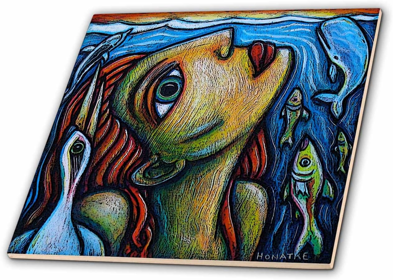 3dRose ct_21130_4 Surfacing Fine Art Colorful Fish Bird Water Ocean Ceramic Tile, 12-Inch