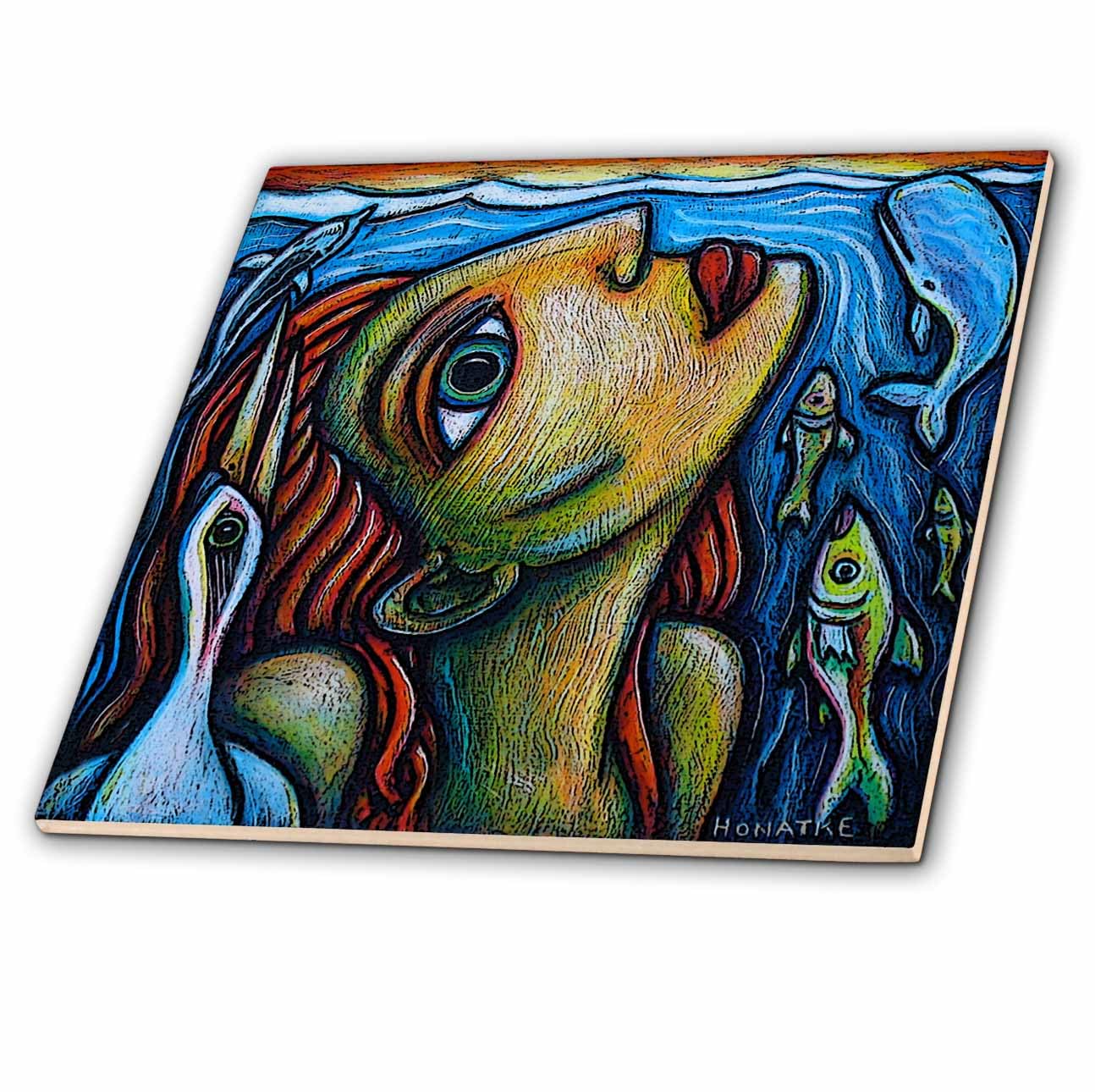 Carrelage céramique poisson oiseau océan 30,5 cm motif fresque murale
