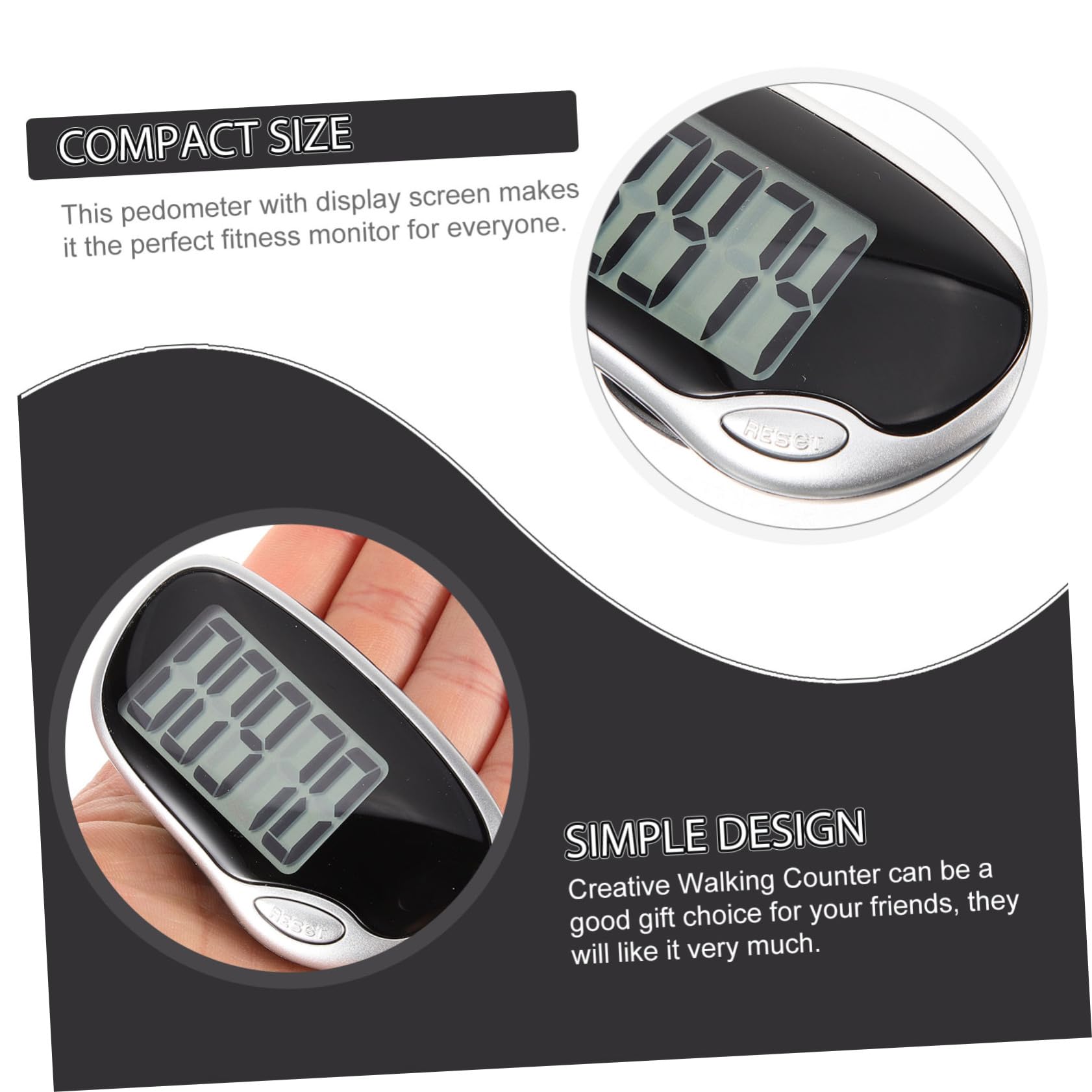 VANZACK Portable Passometer Black Running Passometer Portable Walking Counter Abs Multifunctional Pedometer