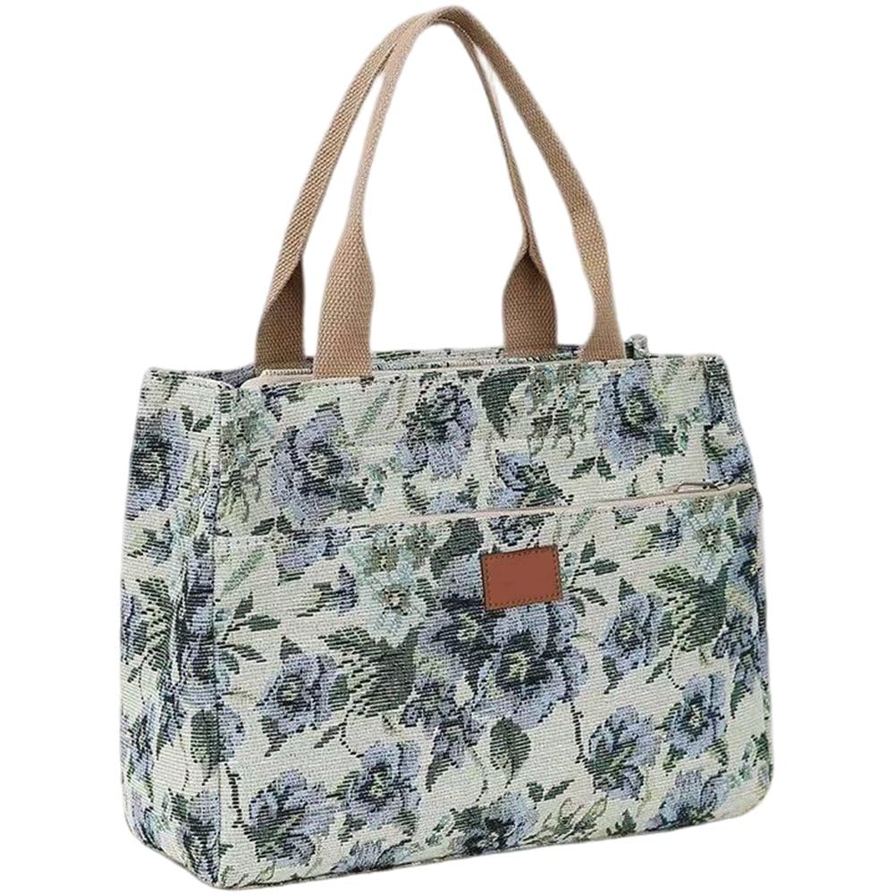 Sslvya Floral Printed Tote Bag for Women, Large Capacity Handbag for Women Shopping Work Travel Bag