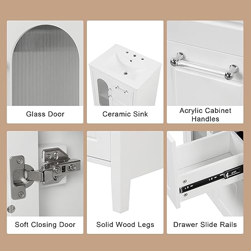 Miniatura 7 de Harper & Bright Designs Vanidad de baño de 24 pulgadas con lavabo, juego de tocador de lavabo individual independiente con dos cajones y puerta de