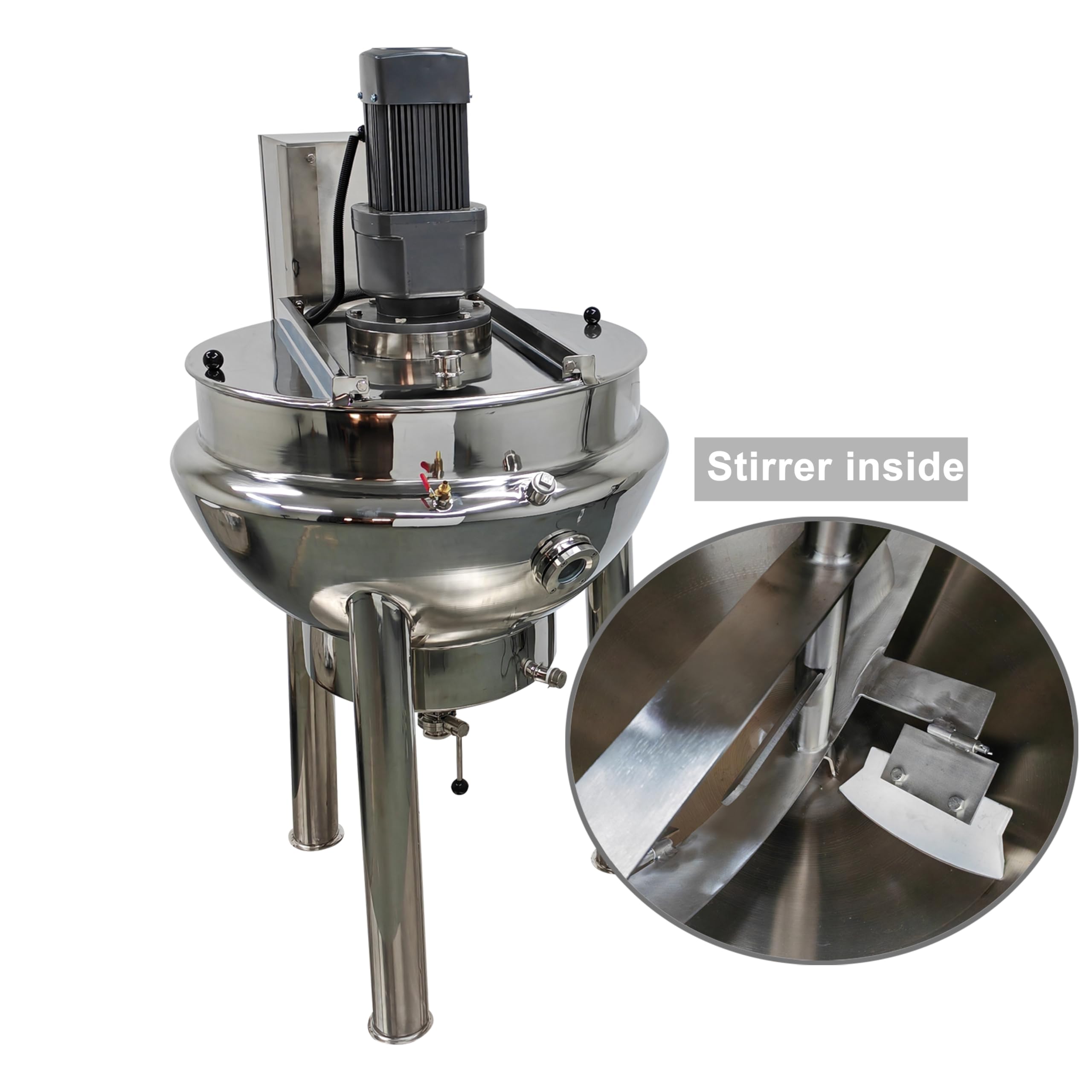 TECHTONGDA 26.5gallon Commercial Electric Cooking Pot Jacketed Sandwich Pot Oil Heat Stainless Steel with Stirrer for Soup Porridge 220V 3 Phase