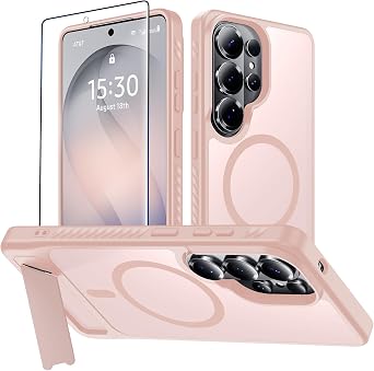 For Samsung Galaxy S26 Ultra Case with Kickstand,1*Screen Protector,[Compatible with Magsafe]Translucent Matte Military-Grade Protection,Magnetic Phone Case for Samsung Galaxy S26 Ultra,6.9"-Pink