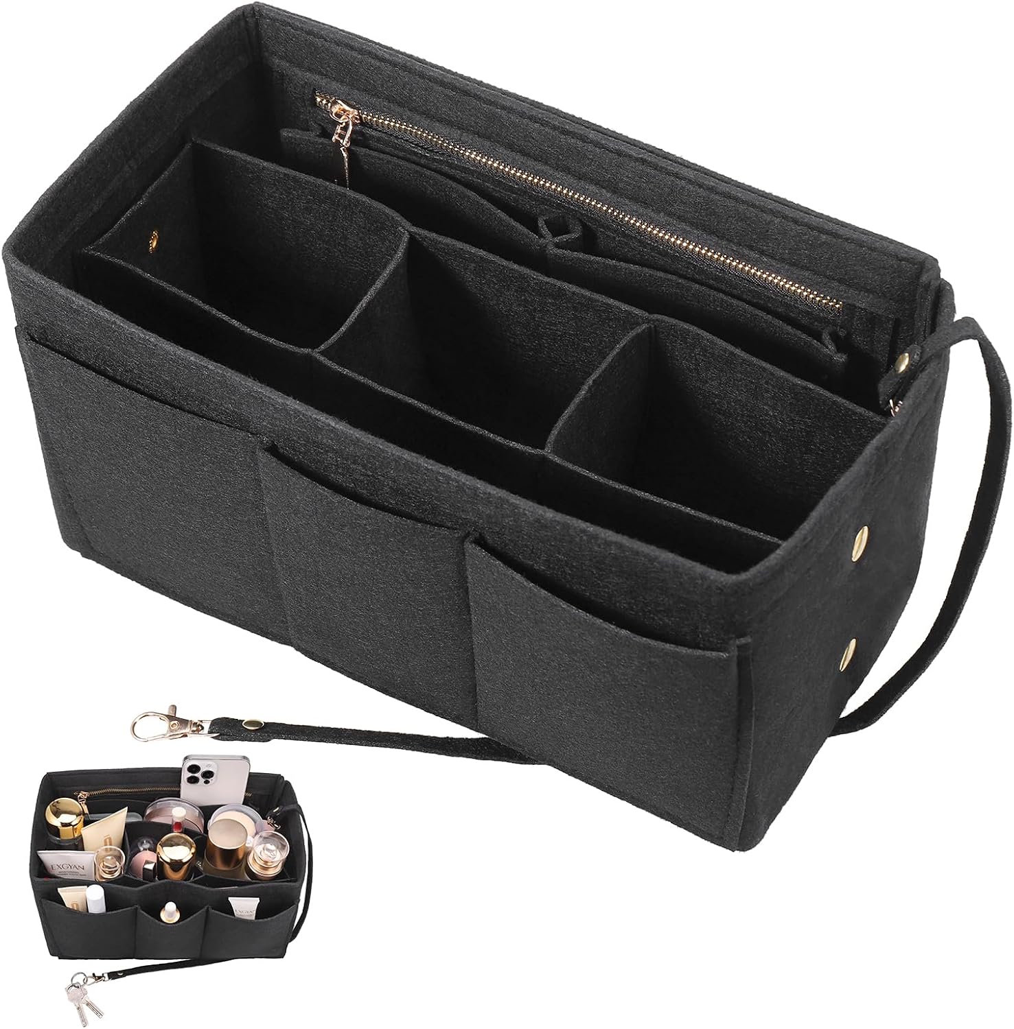hejo Handbag Organizer Felt Bag Organizer Bag Organizer Shopper Multi-Pocket Handbag Inner Pocket for Women Girls Black L