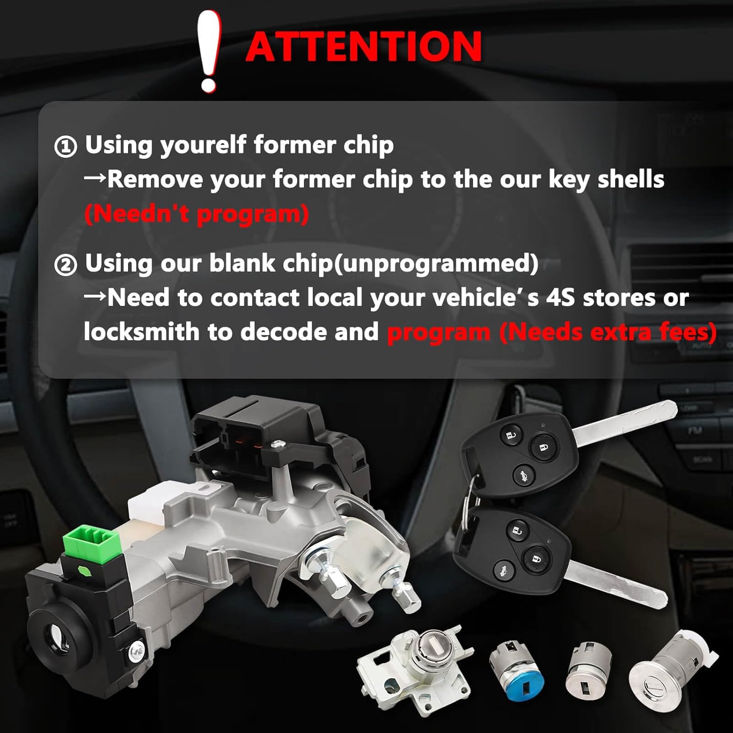 ramata 06351-te0-a11 ignition switch lock cylinder with key (with blank chip) compatible with 2008 2009 2010 2011 2012 honda accord (ignition chip: 46,frequency: 433mhz) 08-12 accord.