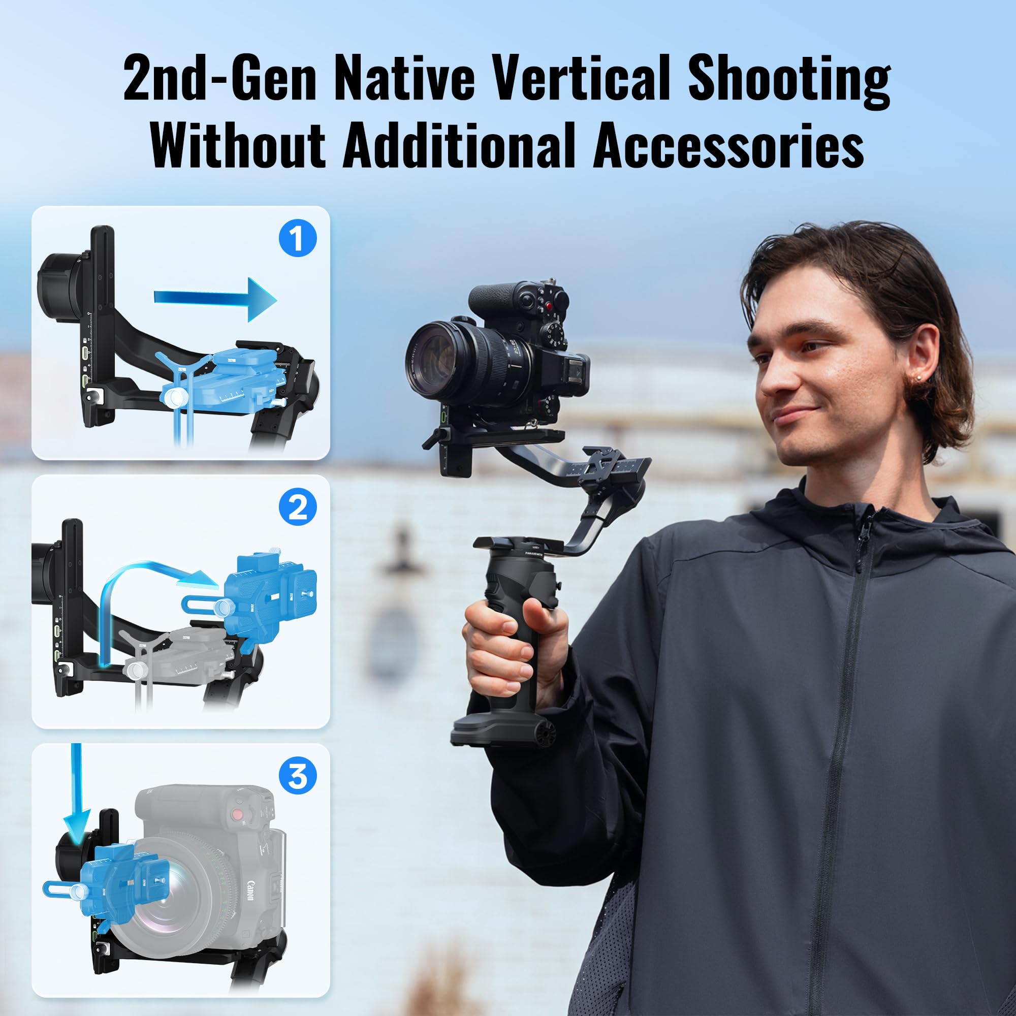 ZHIYUN CINEPEER CRANE 4E Stabilizzatore Fotocamera, 3 assi Gimbal Stabilizzatore per DSLR e Mirrorless, Gimbal Fotocamera Leggero per Nikon/Canon/Sony/Panasonic/Fujifilm, Grigio Scuro