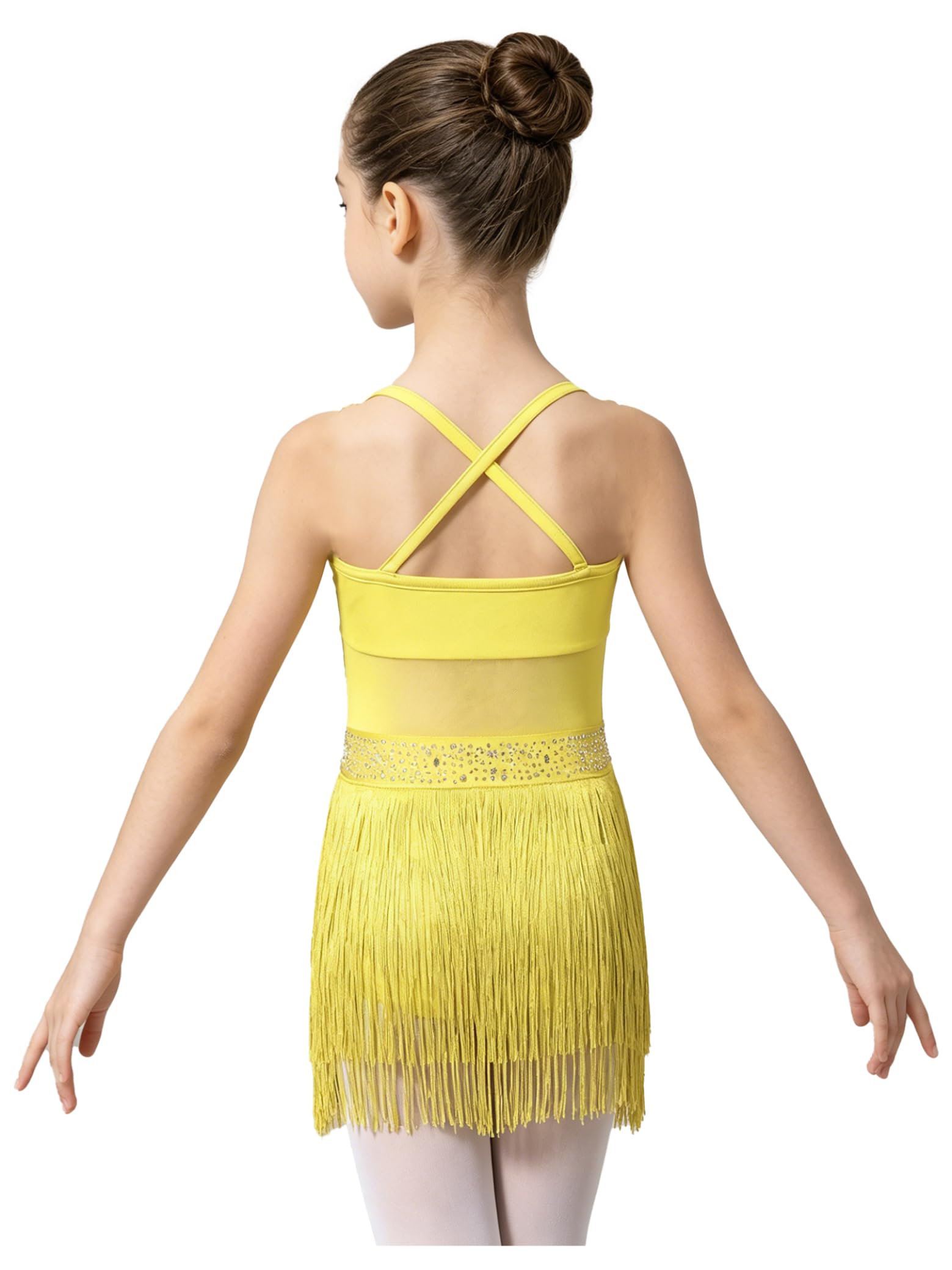 Sxiwei Kinder Mädchen Quaste Latein Kleid Eiskunstlaufkleid Mädchen Ärmellos Latein Tanzkleid Ballroom Fransen Kleider Eiskunstlauf Wettbewerbe Tanzkostüm