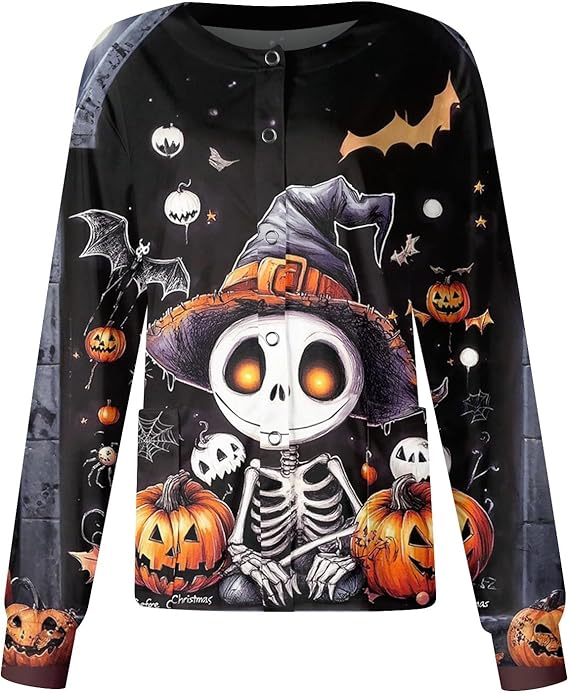 Printed Scrub Jackets for Woman Print Long Sleeve Plus Size Womens Scrubs for Women Nursing Jacket with Pockets