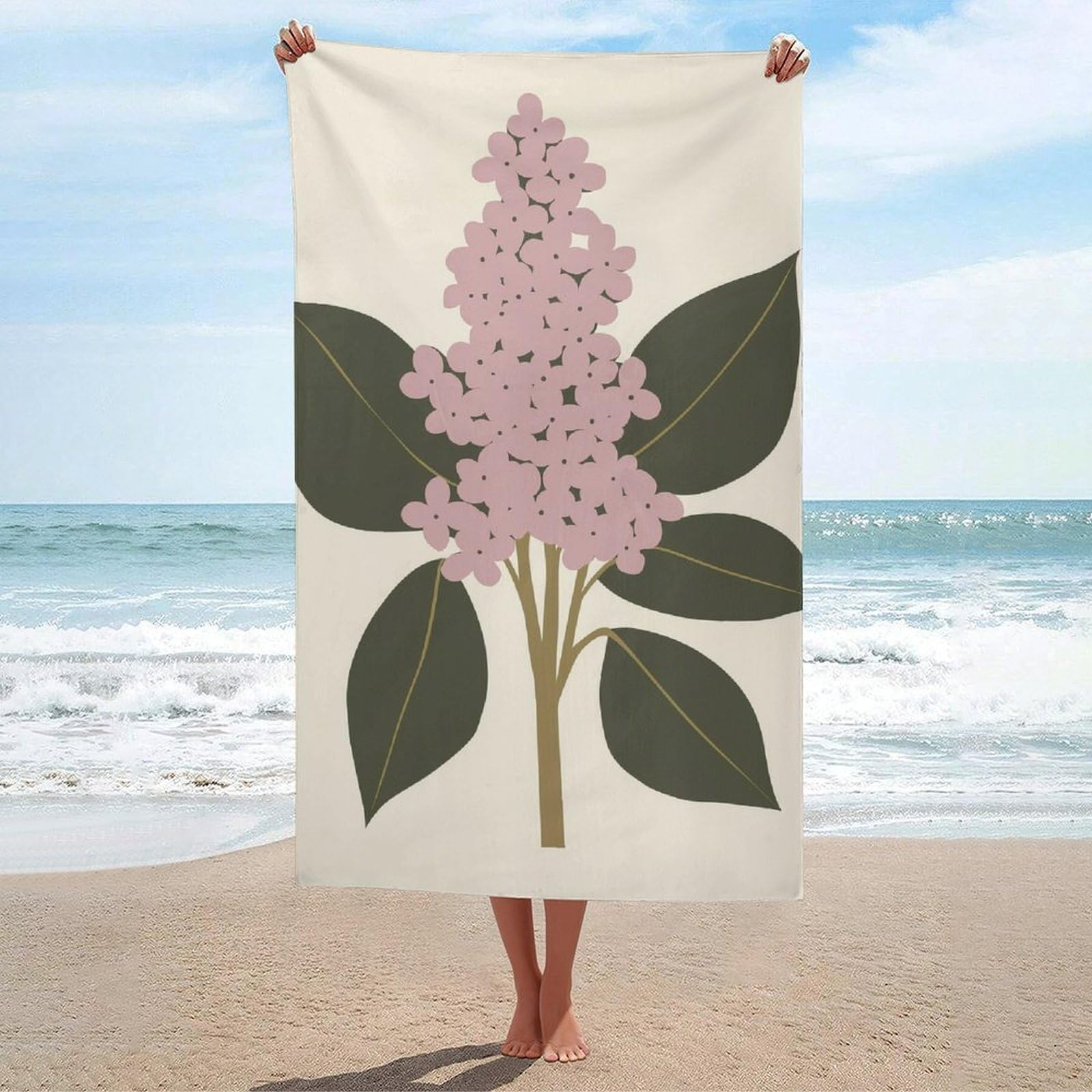 asbwuo Mid-Century Botanical Art Lilac Bloom Clusters Flowers Beach Towel