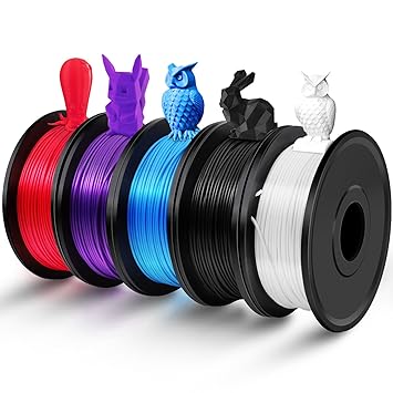 FAHKNS 3D Printer Filament Bundle Multicolor, 250g PLA Filament 1.75mm, Dimensional Accuracy +/- 0.02 mm,1.25kg Total, 0.25kg per Spool, 5 Pack, Individually Vacuum Packed, 5 Colors