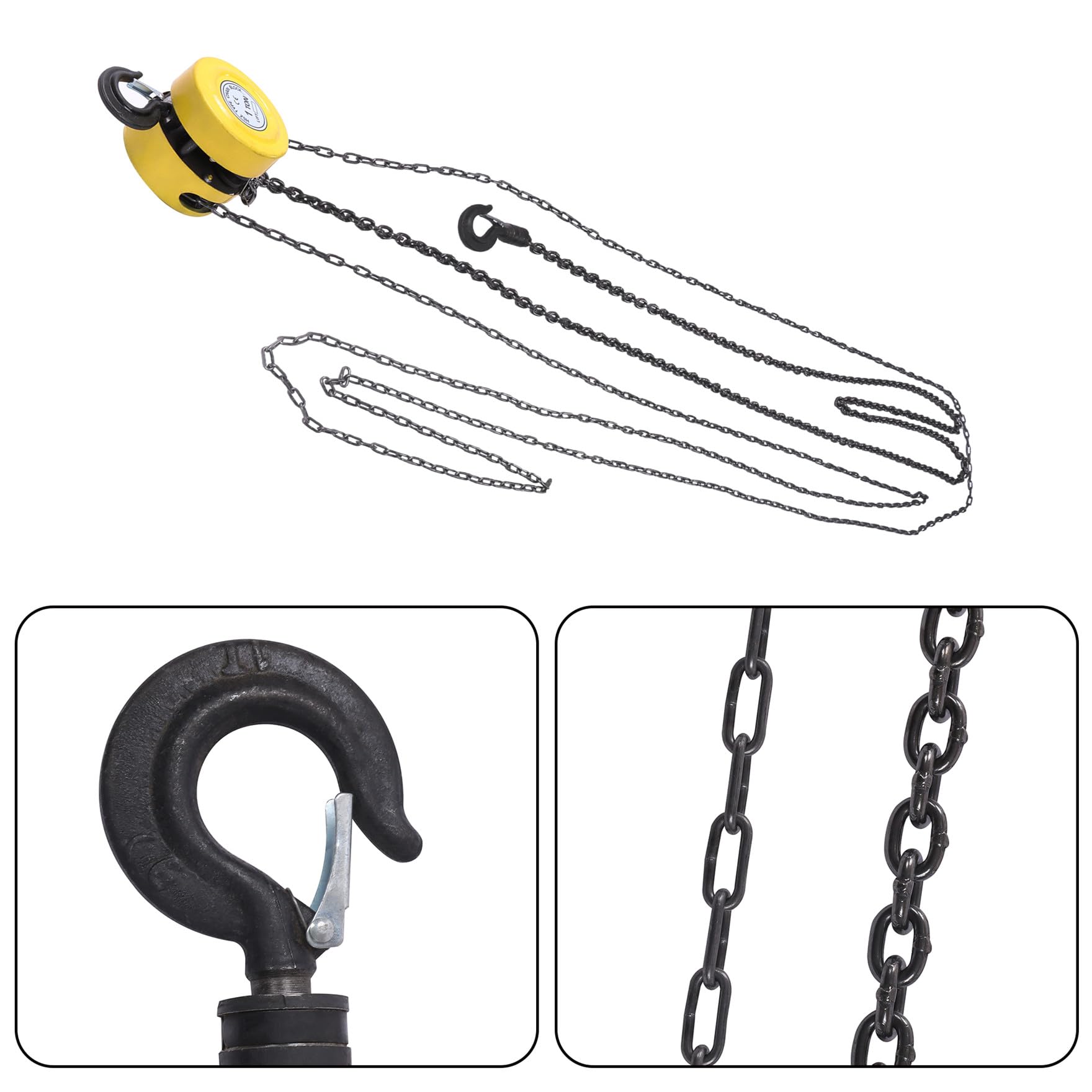 Polipasto manual de cadena de 2200 libras/1 tonelada, polipasto de cadena manual de 20 pies con cadena galvanizada G60, gancho giratorio de 360° y freno de doble pata para levantar bien en transporte