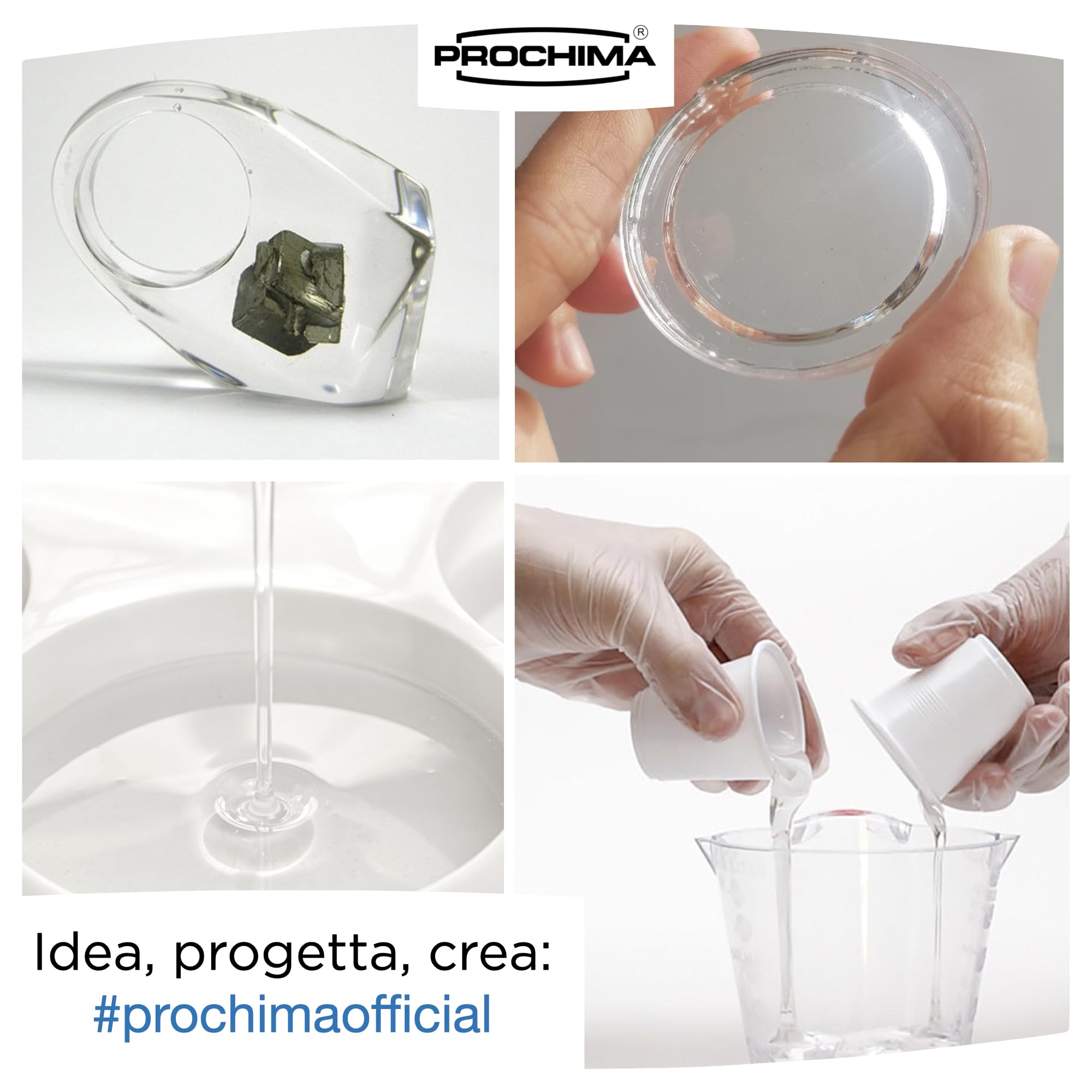 PROCHIMA La Migliore, Resina Epossidica Trasparente A + B 1:1, Crea un Effetto Plexyglass che non Ingiallisce, Atossica, Colorabile, Facile da Utilizzare, Cetificata Pn1, 5 KG